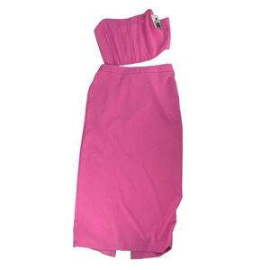 Sincerely Jules Pink Two-Piece Set Midi Skirt Cropped Corset Top with Boning NWT